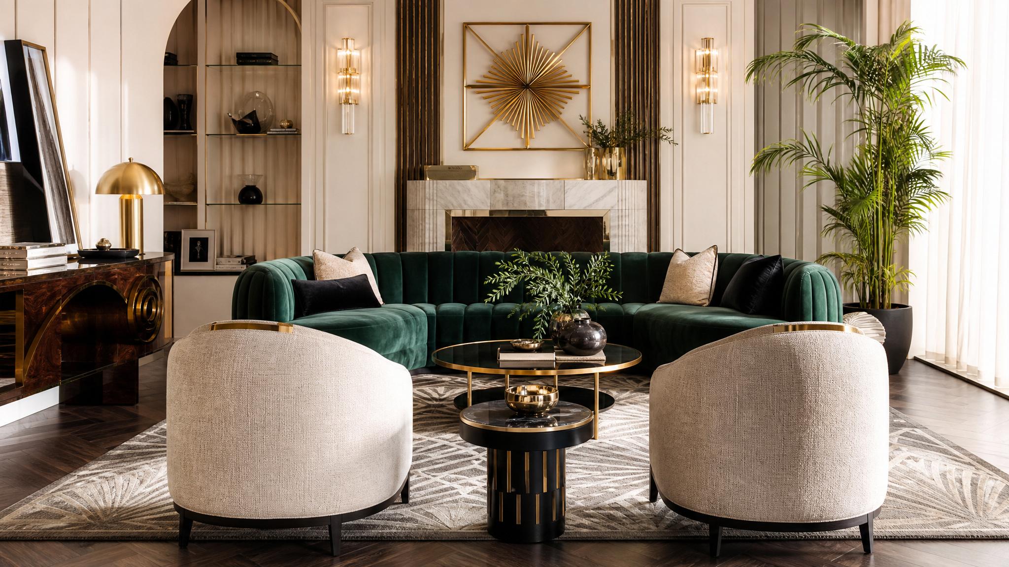 Art Deco patterns and textures to consider for your living room design.