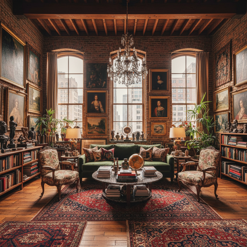Inspiring maximalist room design in a loft setting.