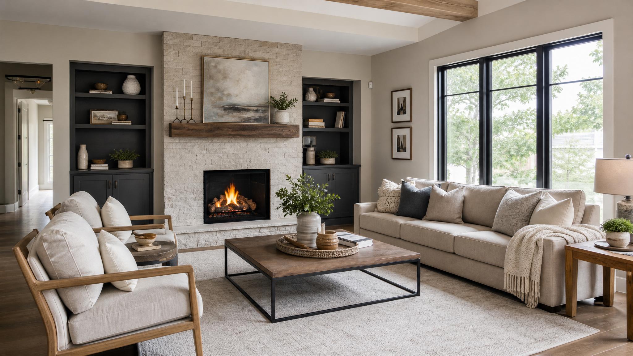 Neutral color palette in a staged living room