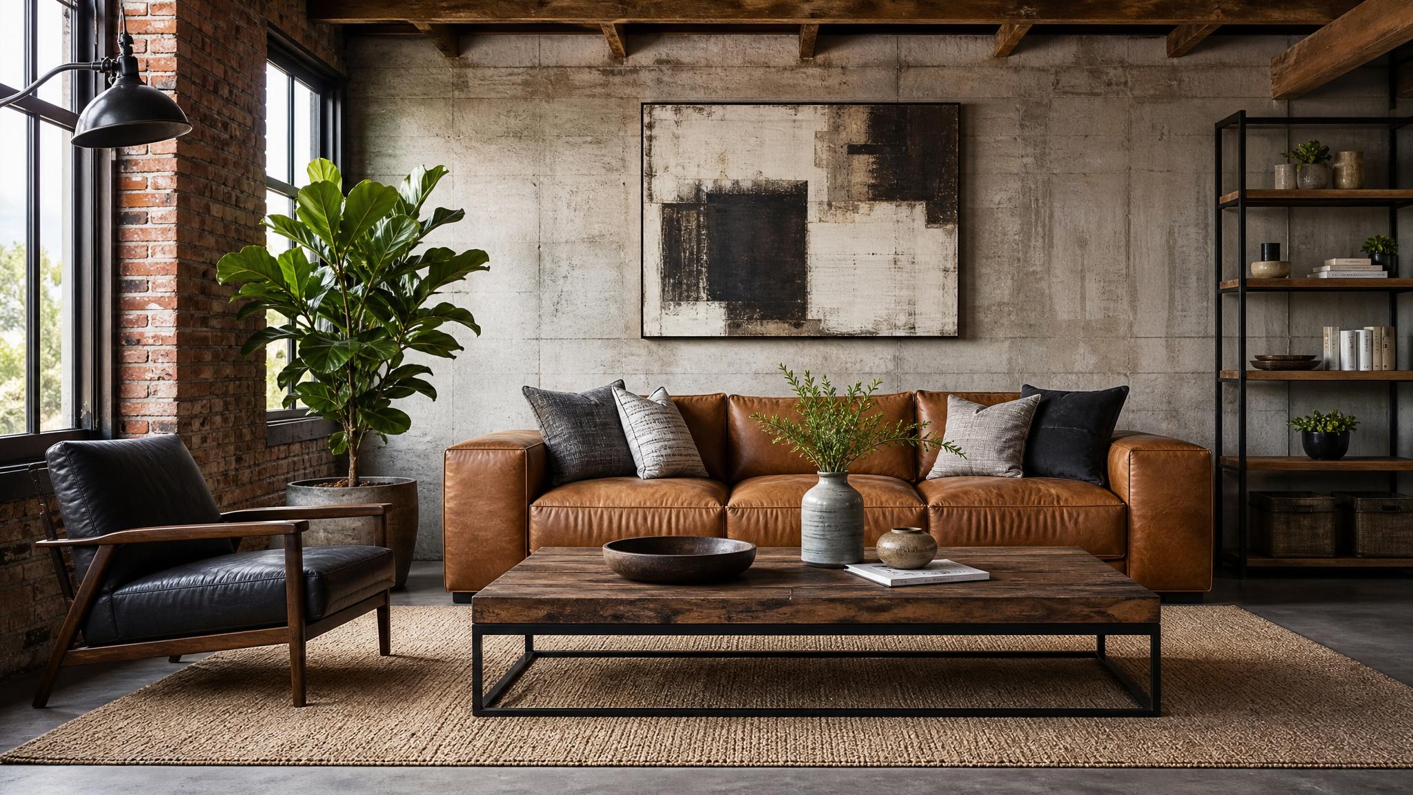 Color palette inspiration for an industrial living room.
