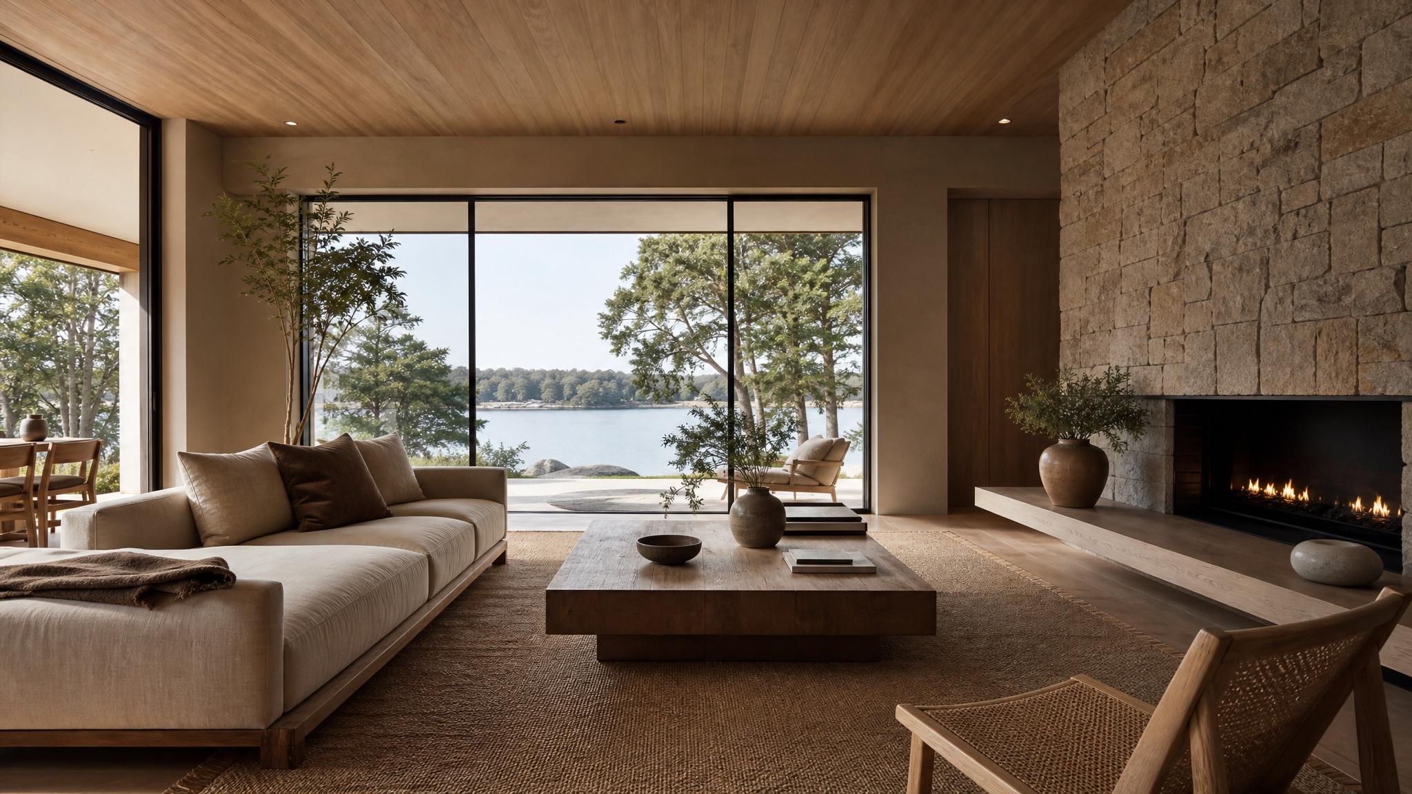Natural materials and textures in a zen living room