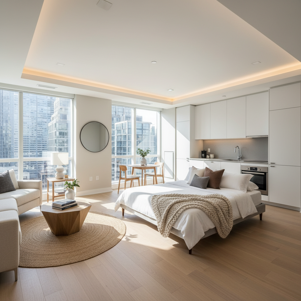 Example of a well-lit studio apartment photo