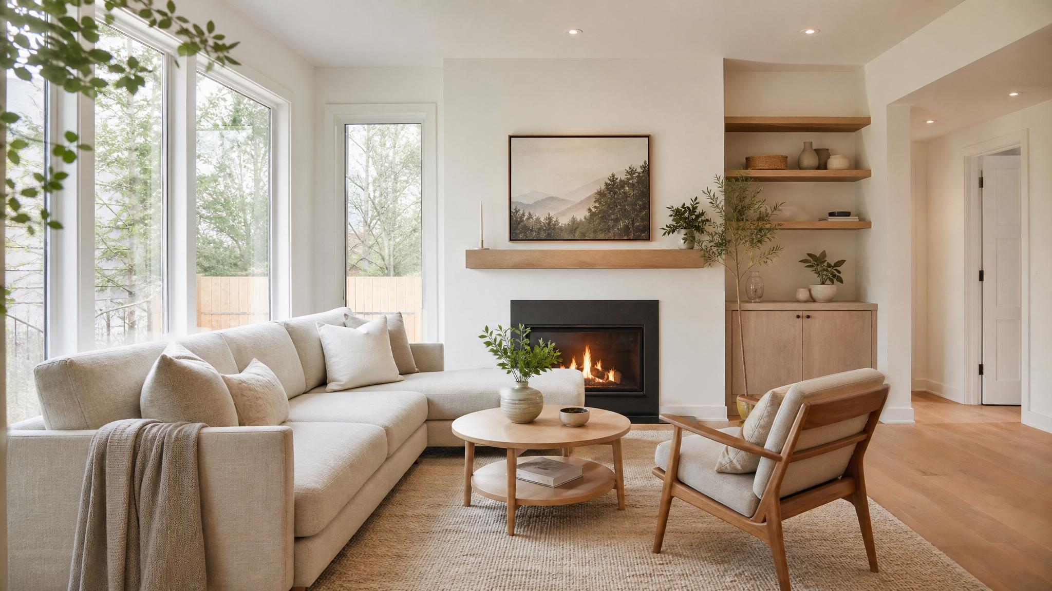 After image of the transformed Nordic-inspired living room