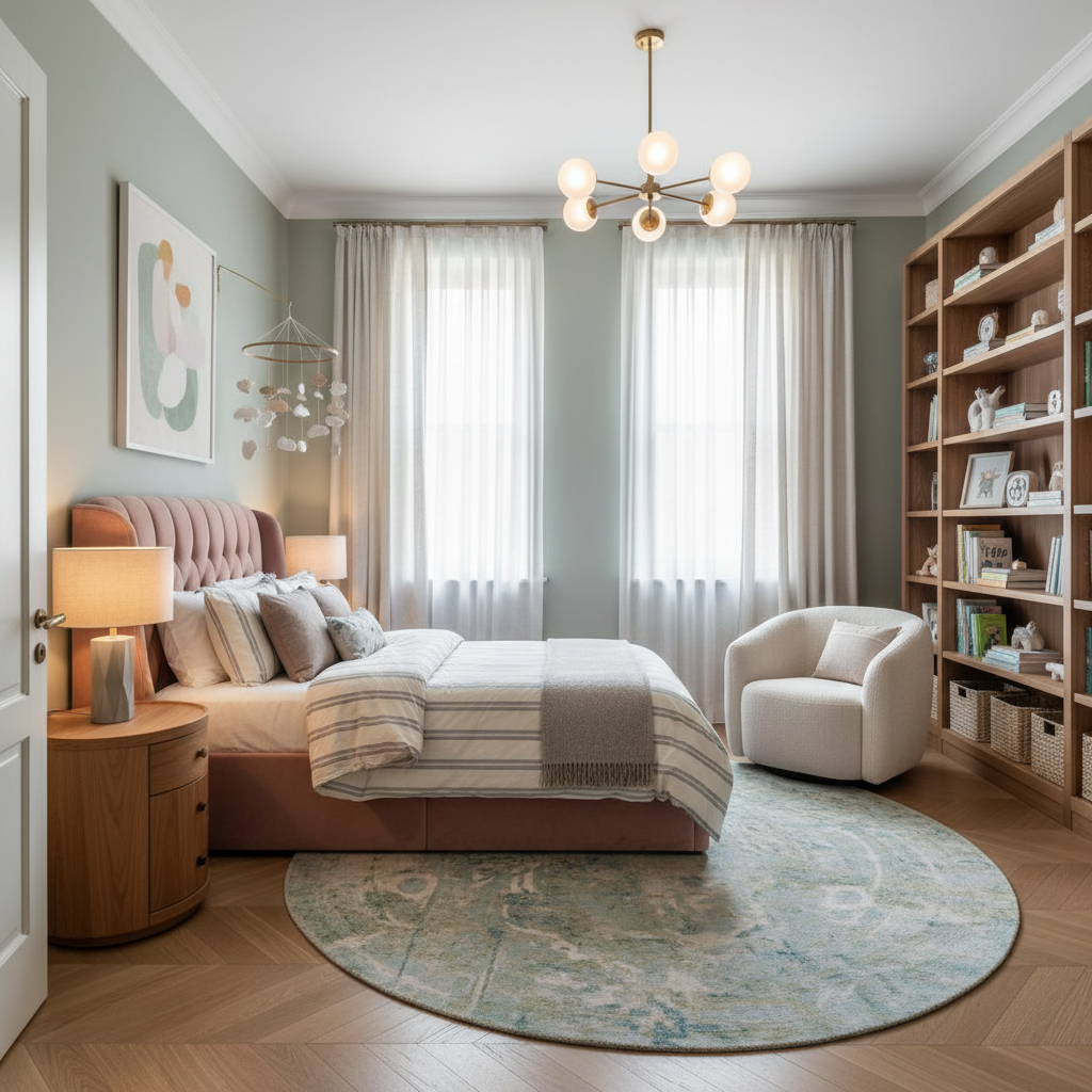 Elegant furniture and lighting in a kids bedroom