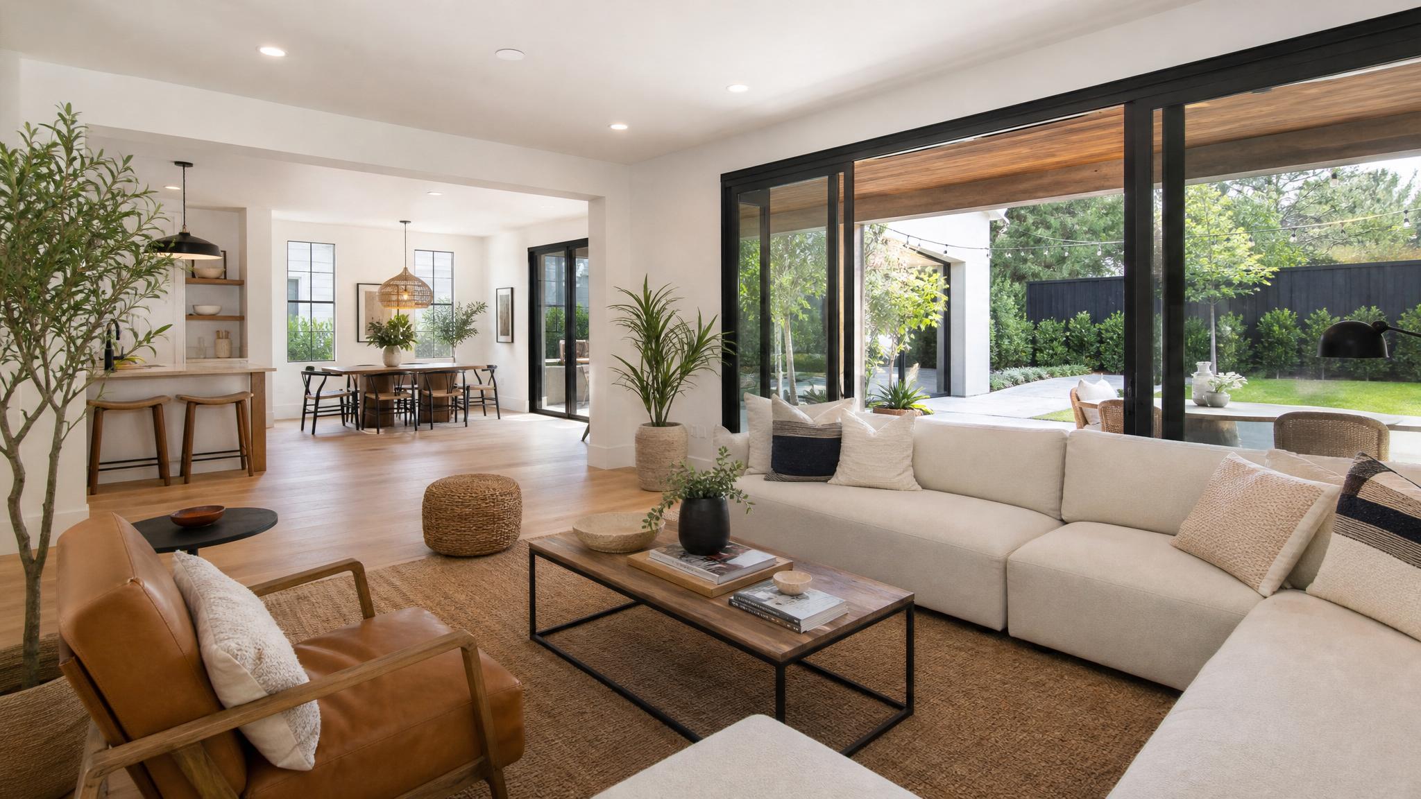 Bright open-plan living room with lots of natural light
