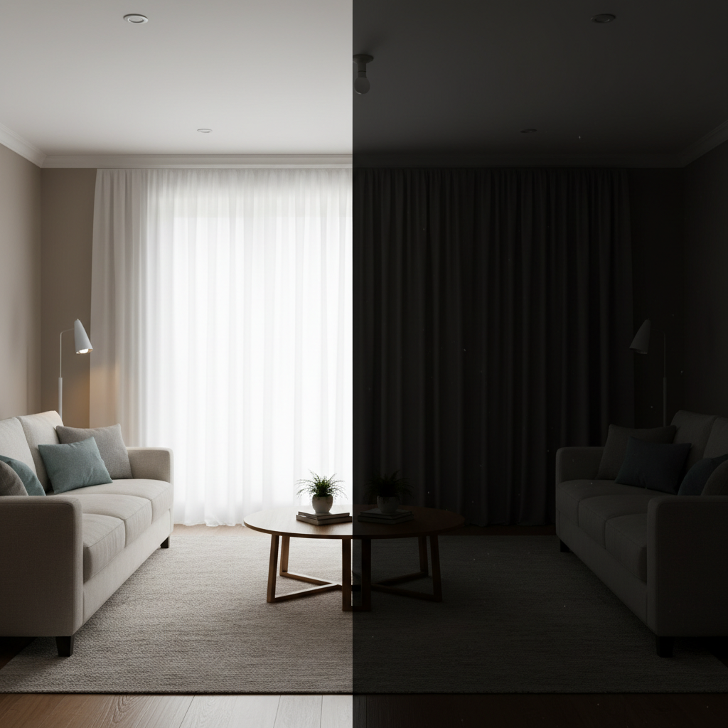 A photo demonstrating the difference between a well-lit room and a poorly lit room.