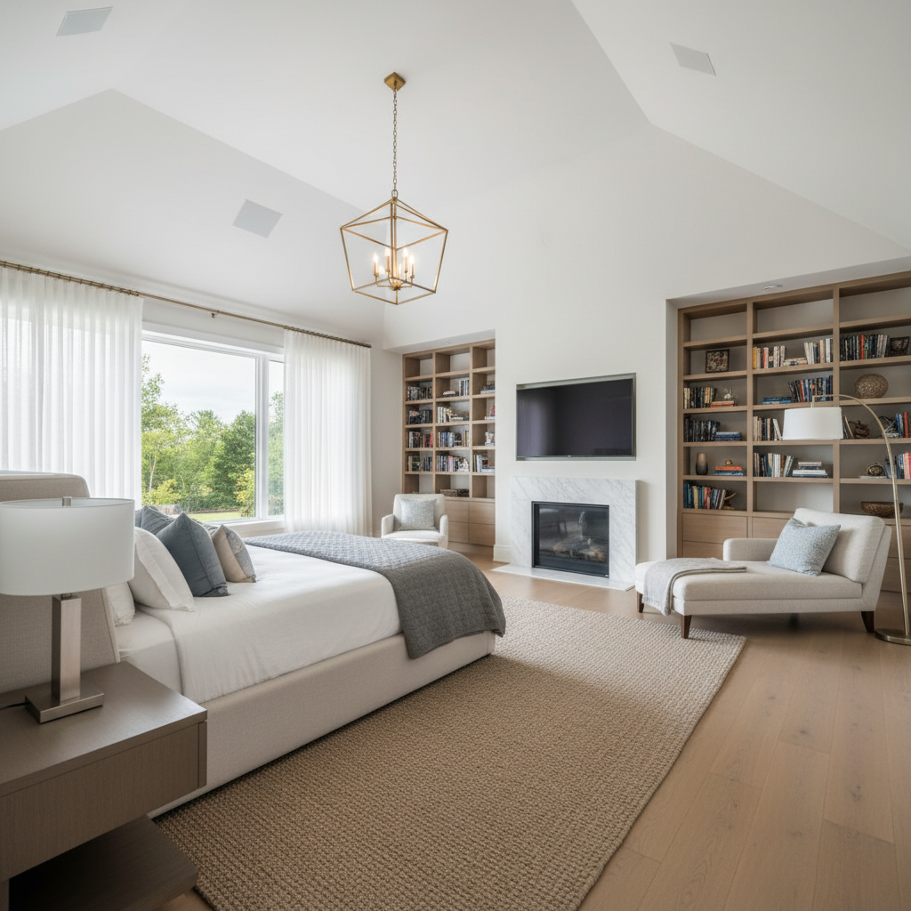 Wide-angle lens effect in a master bedroom
