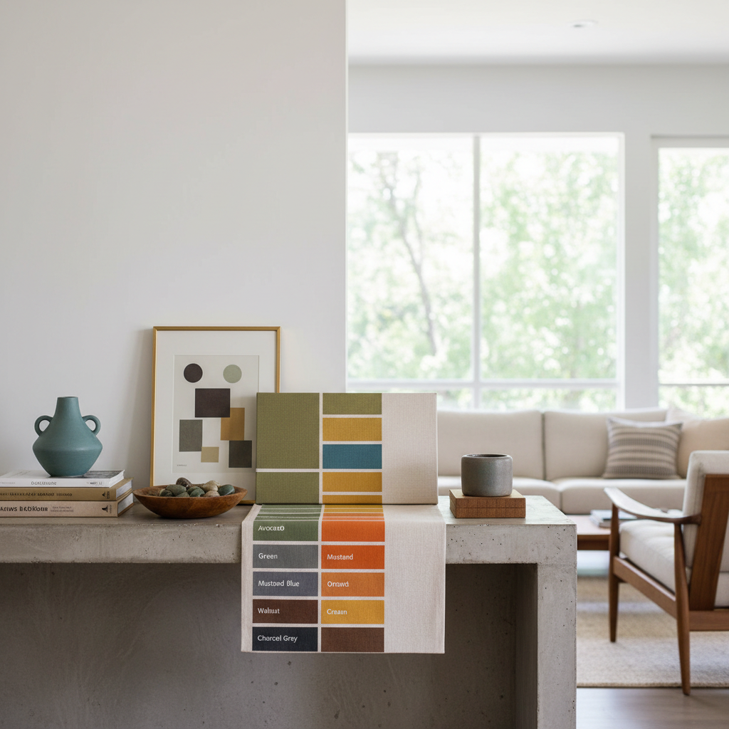Palette of colors suitable for mid-century modern design.