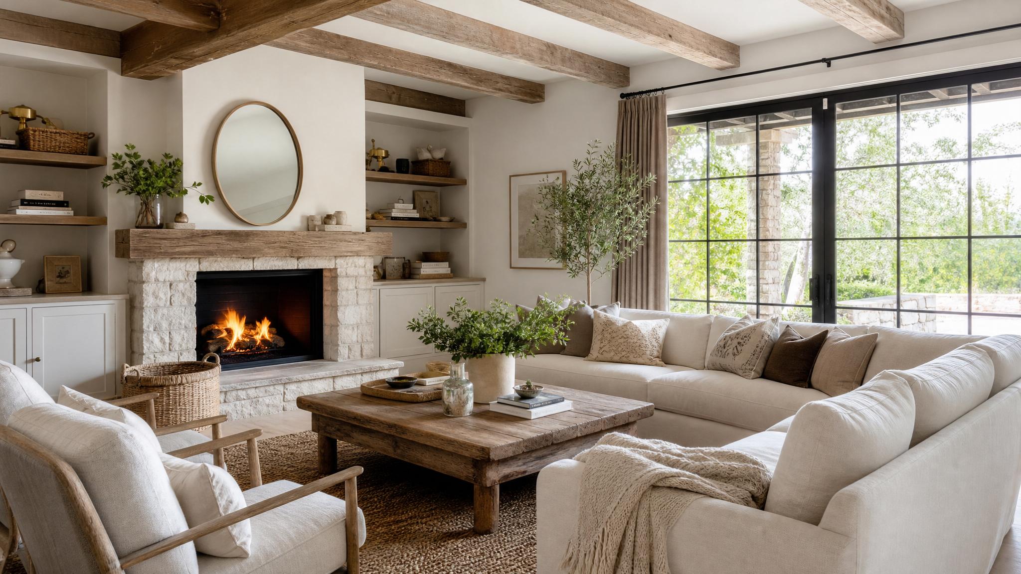 Cozy farmhouse style living room with natural elements