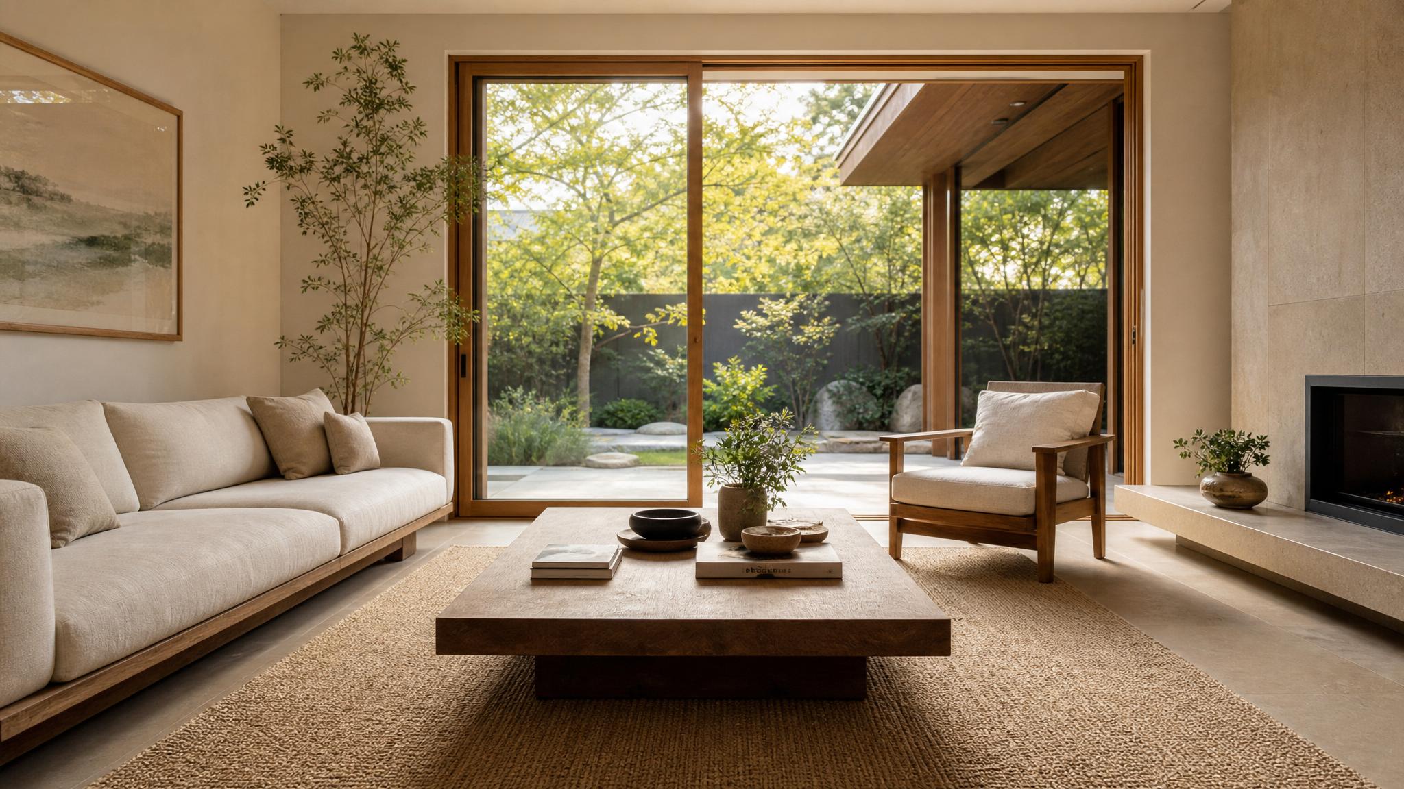 Image of AI-generated design layout for a small zen living room.
