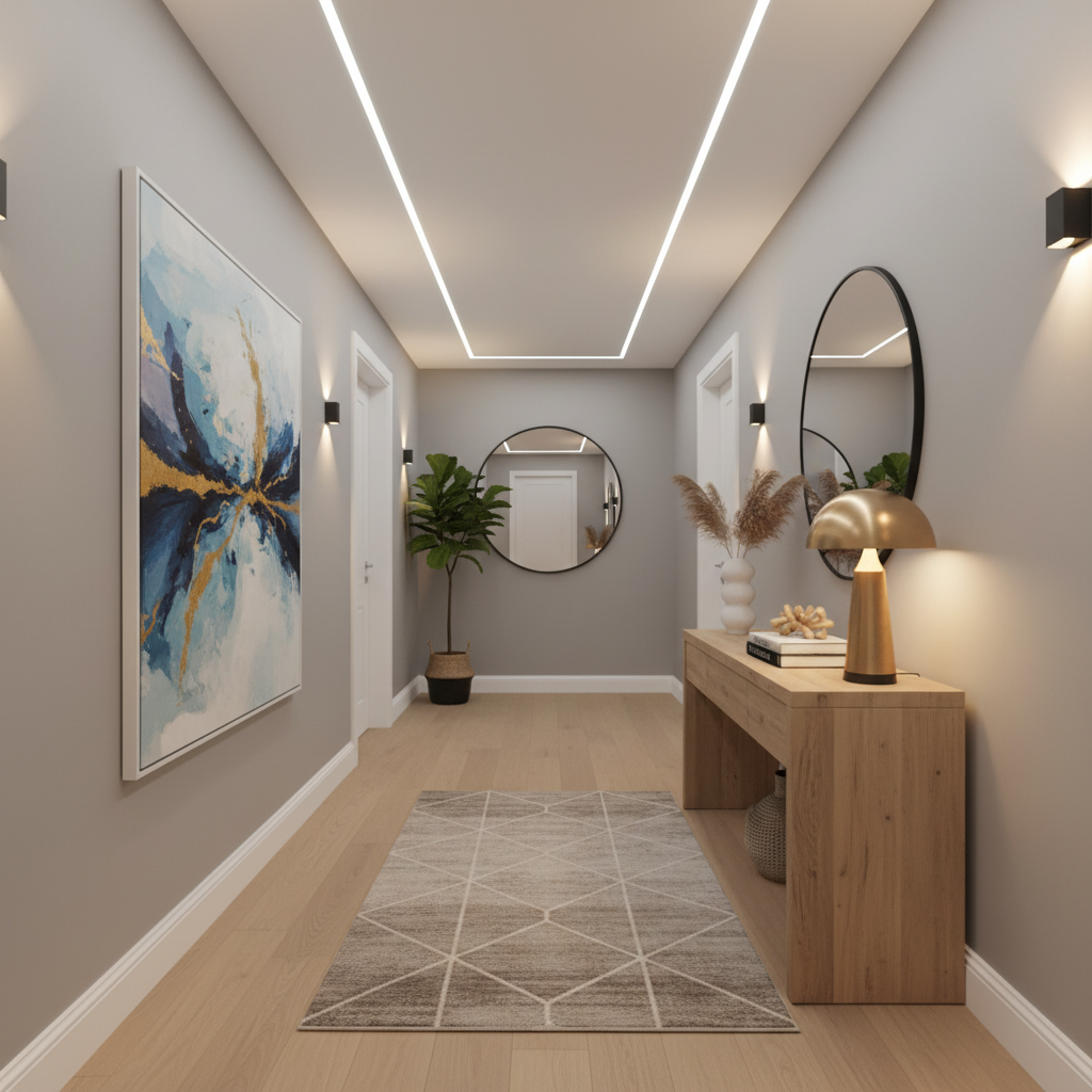 Example of a staged hallway with lighting