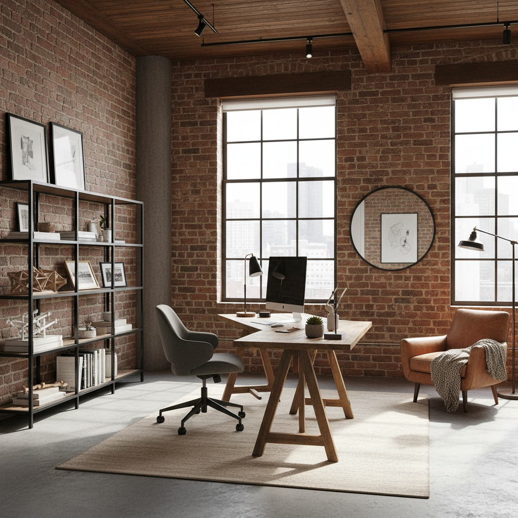 Urban loft home office interior design idea