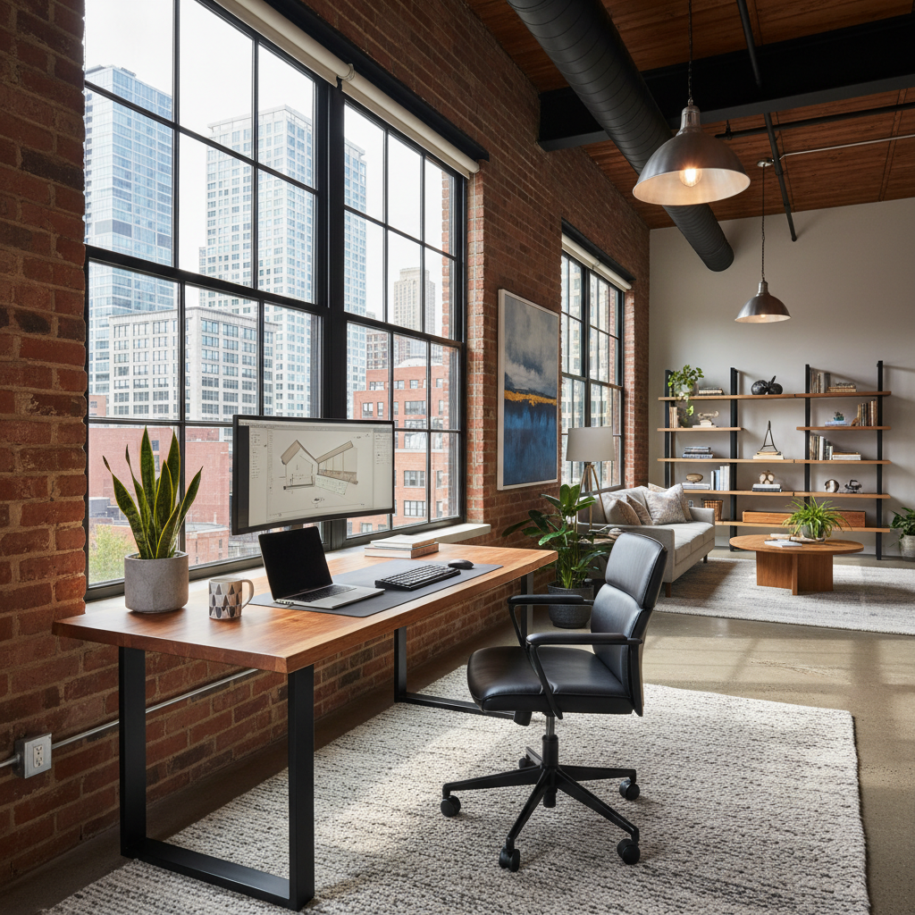 Workstation setup in urban loft