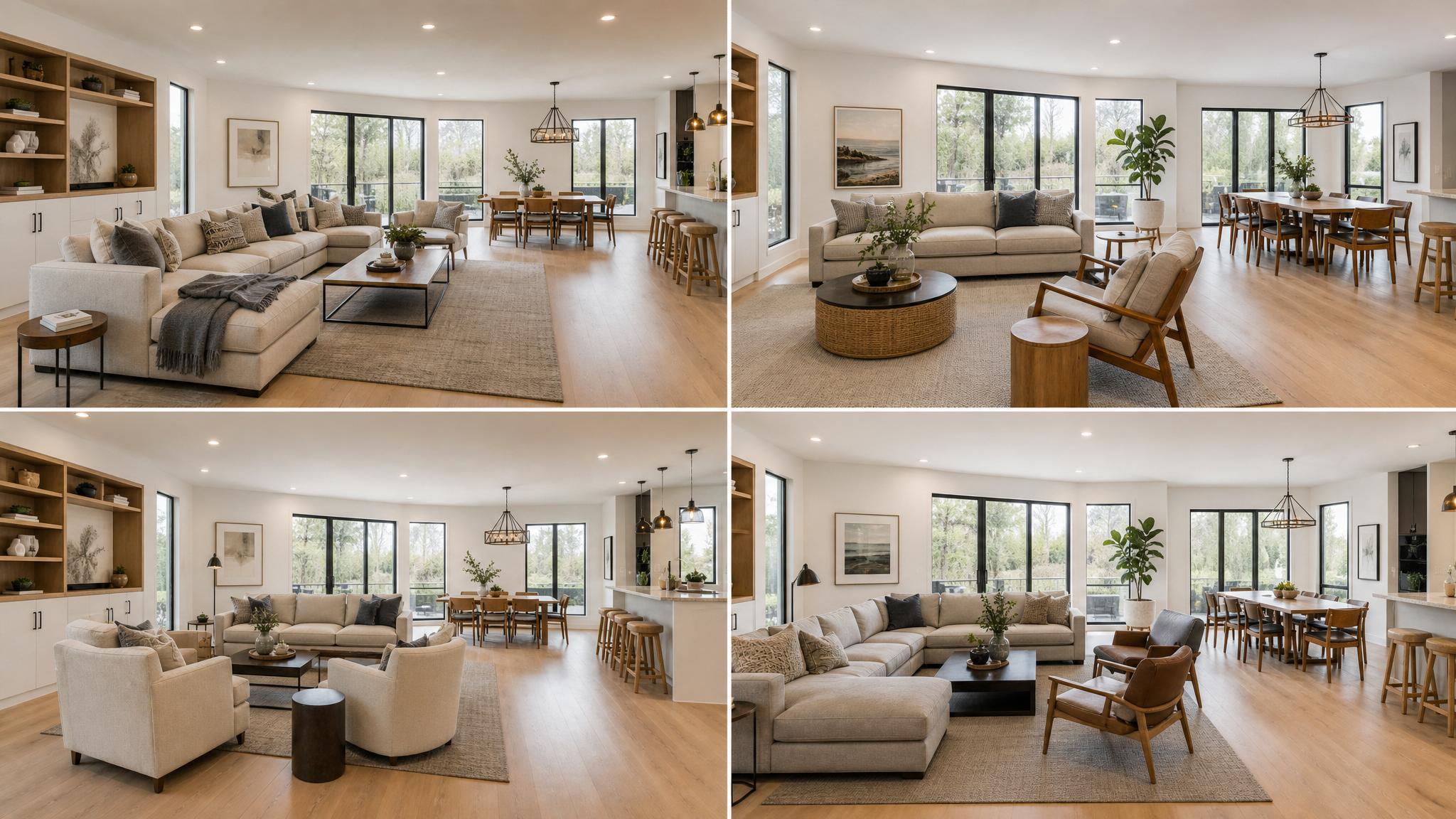 Multiple furniture arrangements for an open living space