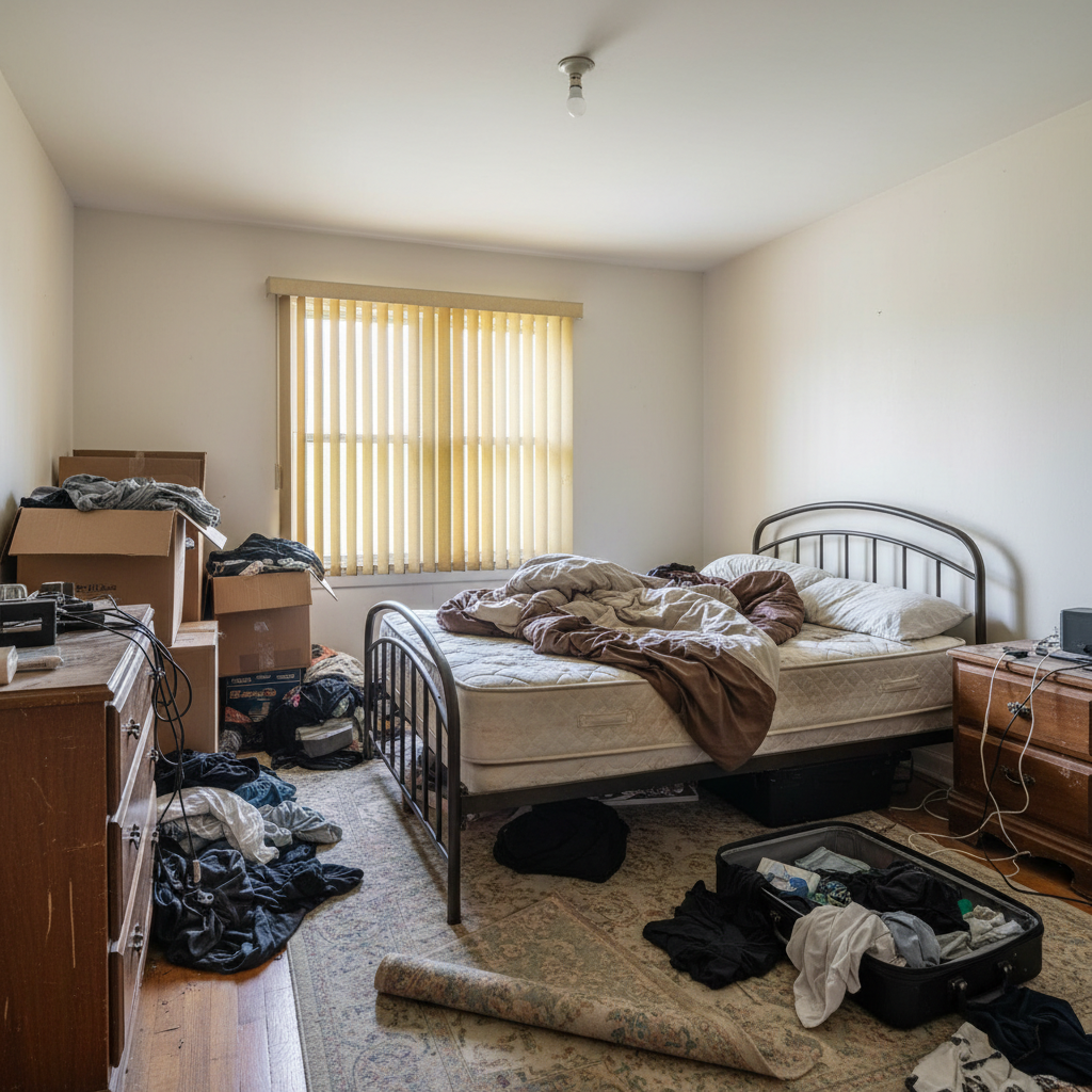 Before and after images of a guest bedroom staging