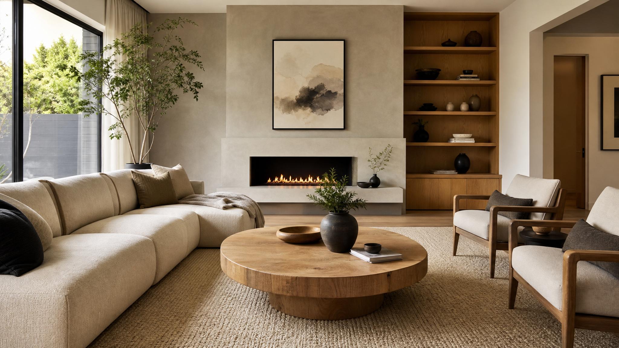Beautiful Japandi living room setup showcasing minimalism and natural materials.