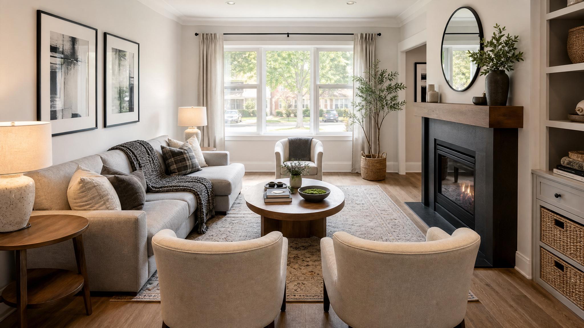 Optimized furniture arrangement in small living room