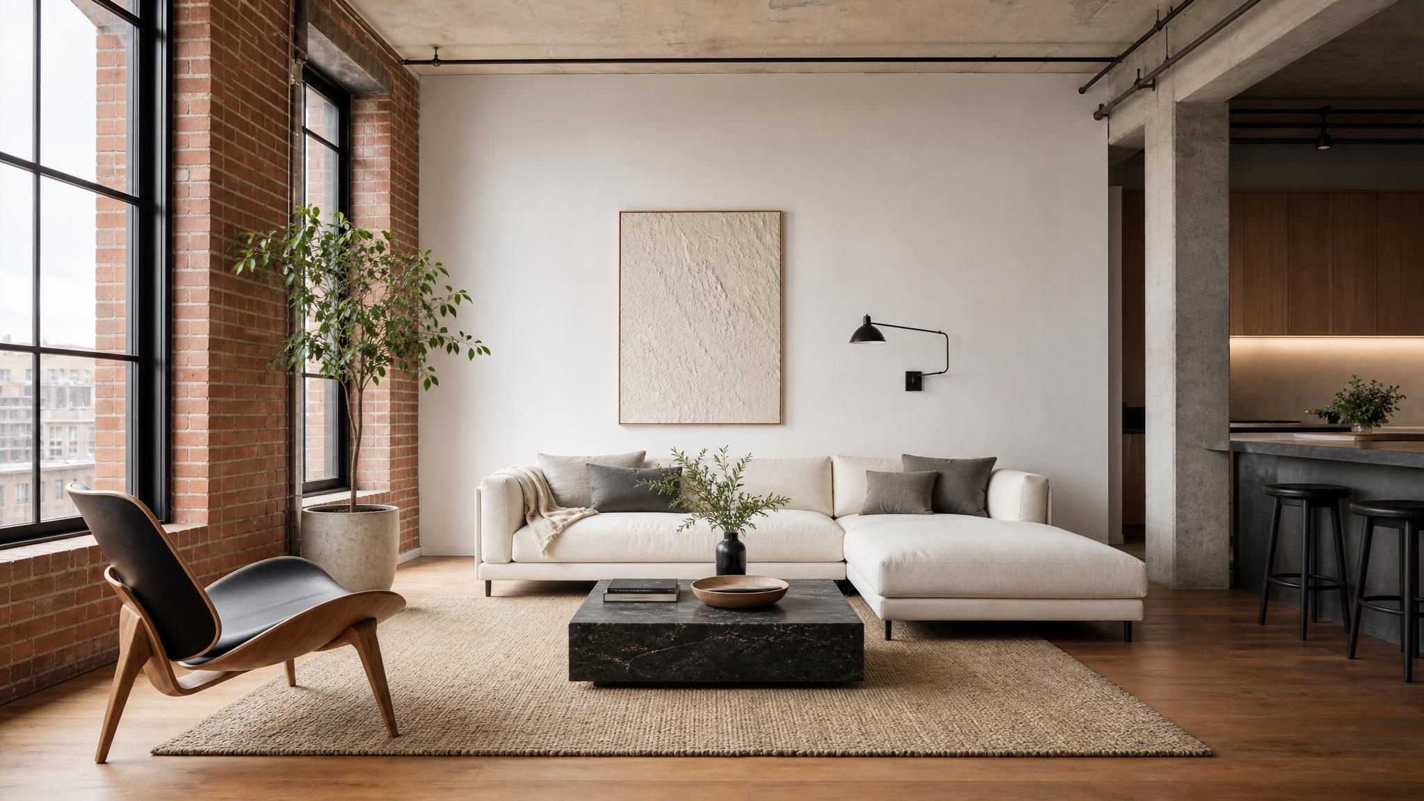 Minimalist furniture in an urban loft