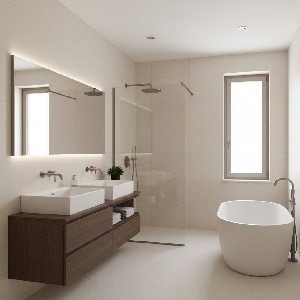 Show an Italian modern bathroom design with minimalist features.