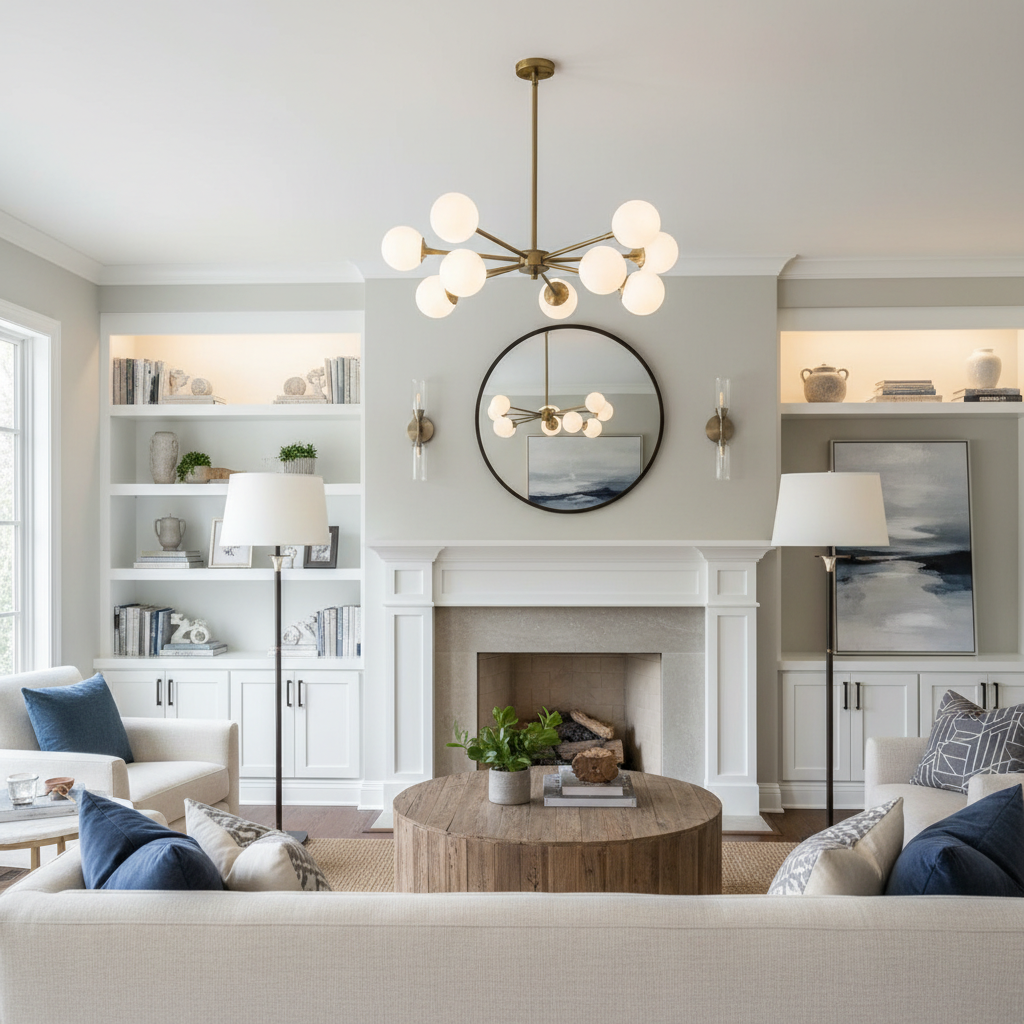 Stylish light fixtures that would enhance a transitional living room aesthetic.