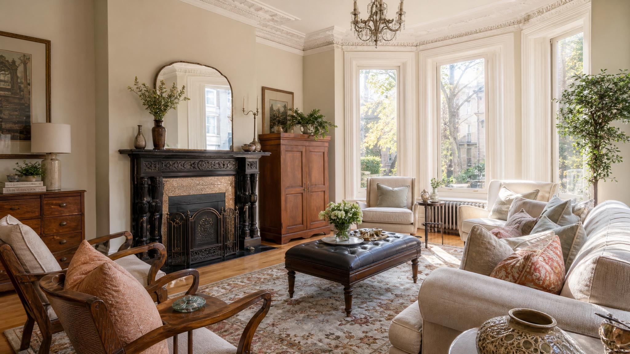 Example 2: Light-filled traditional living room with Victorian style