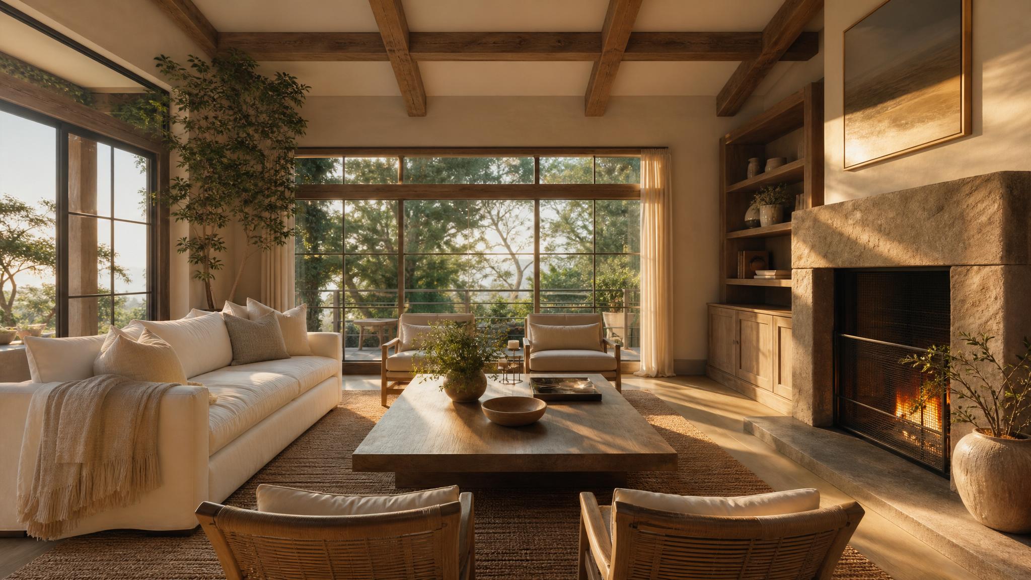 Living room taken during the golden hour with natural light