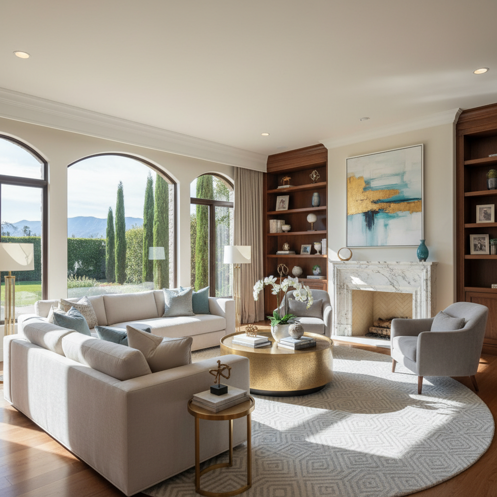 Image showcasing a beautifully virtually staged luxury living room.