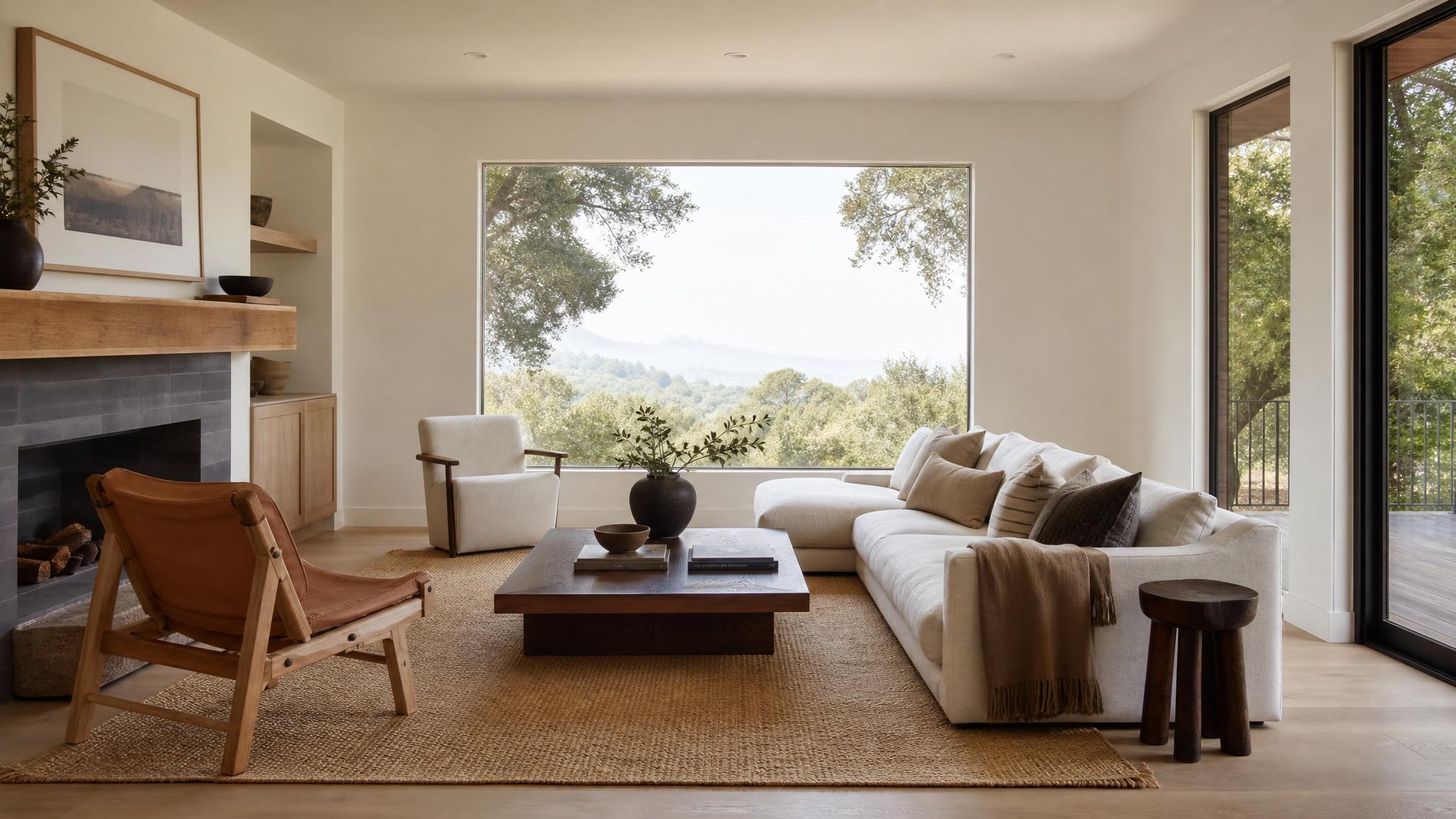 An example of a cozy, warm minimalism living room.