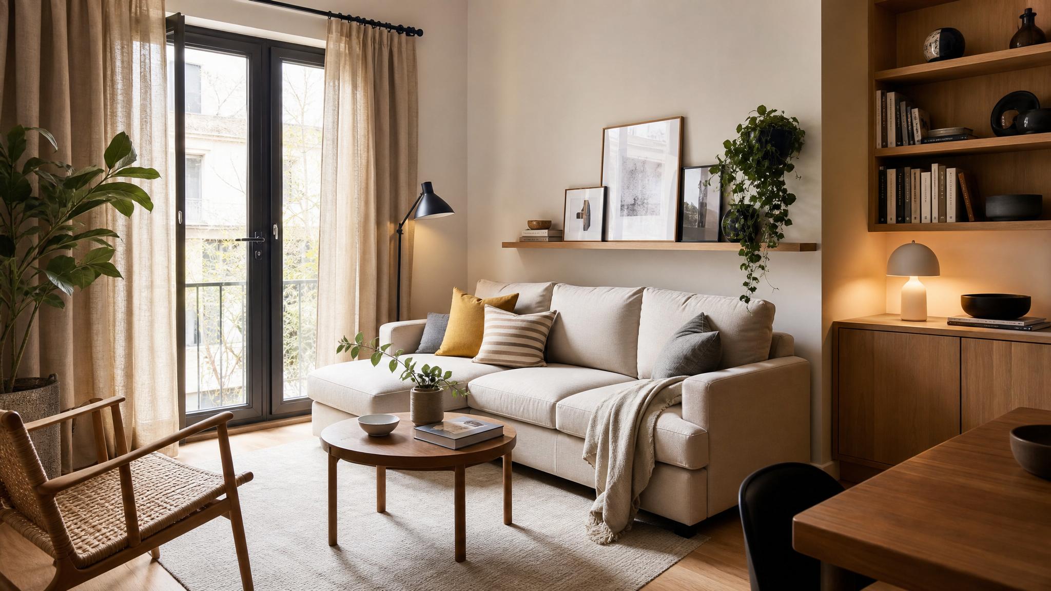 Stylish small living room with functional furniture