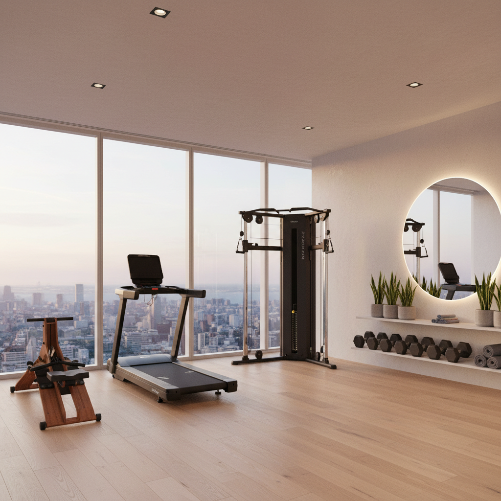 A contemporary style home gym featuring clean lines and modern equipment.