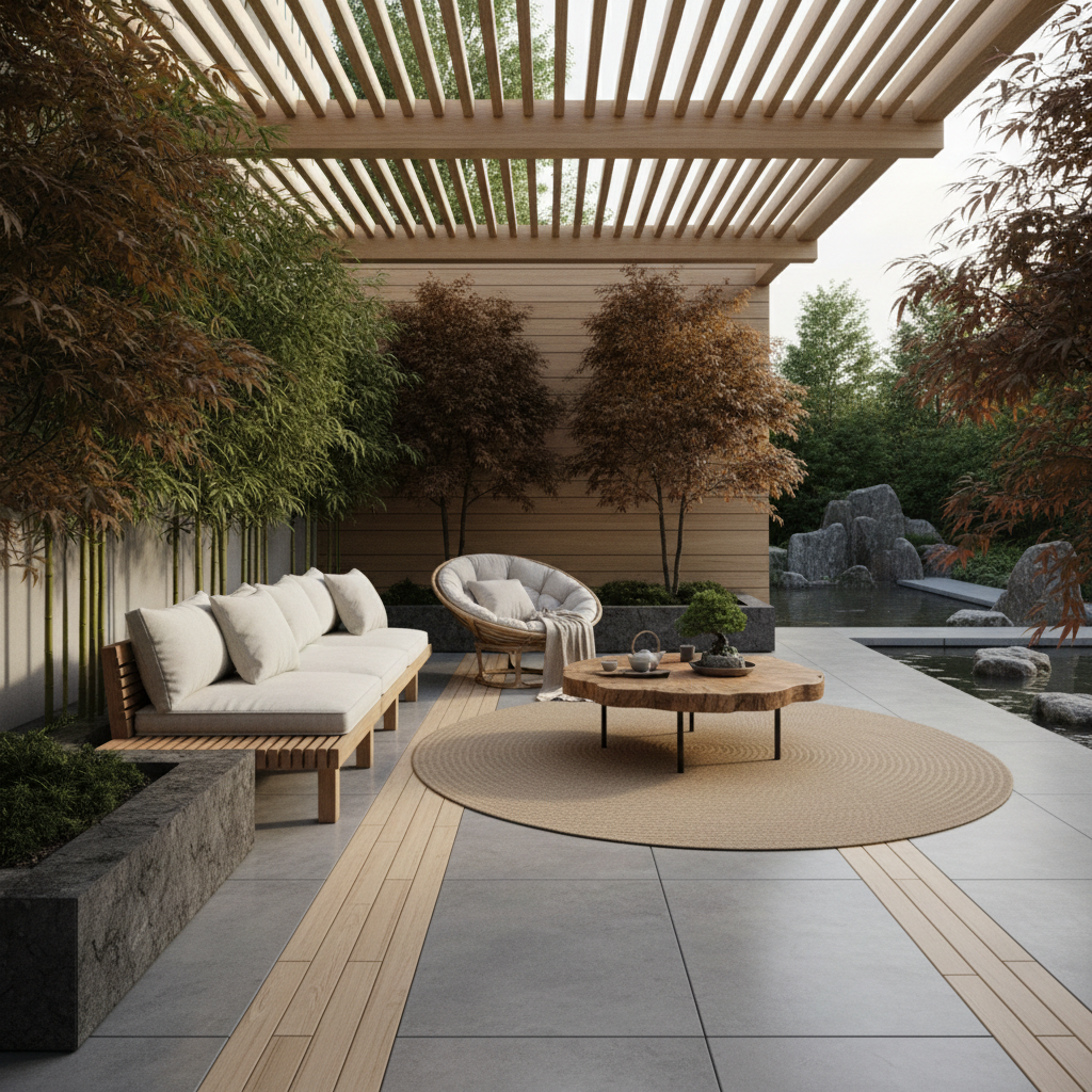 Image showing AI-generated layout for a Japandi terrace.