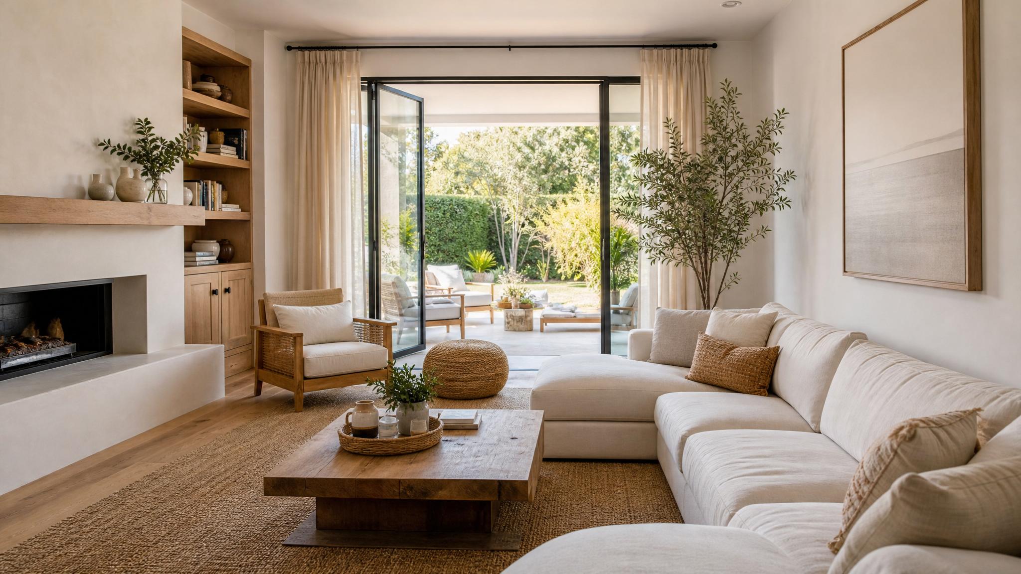Warm minimalist living room layout example
