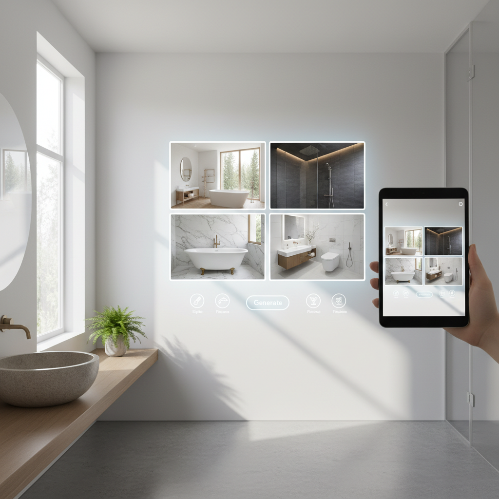 Image of an AI interface showcasing bathroom design options.