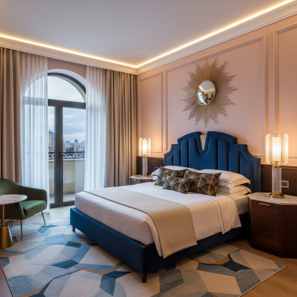 AI-generated art deco guest bedroom design example