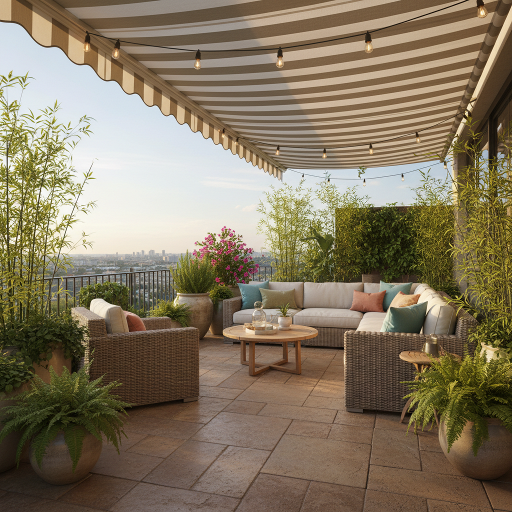 Beautiful and inviting terrace space with furniture and plants