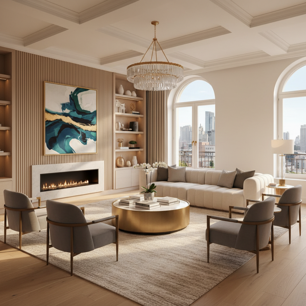 An elegant living room featuring luxury interior design