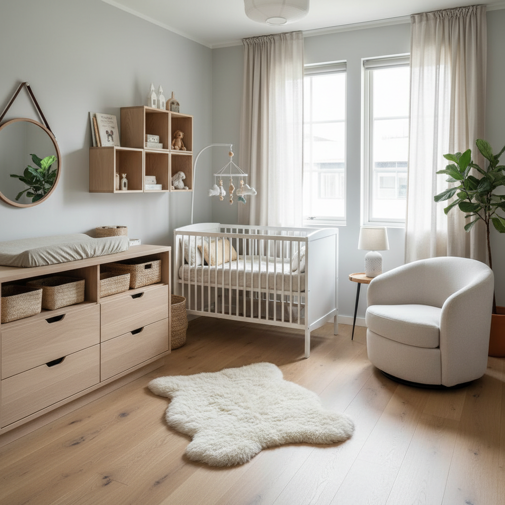 Scandinavian nursery layout optimized for space and functionality
