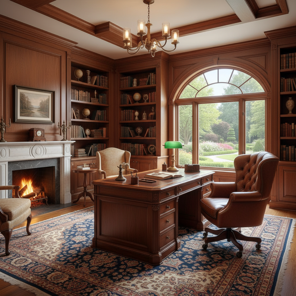 Image of a traditional home office setup designed by AI