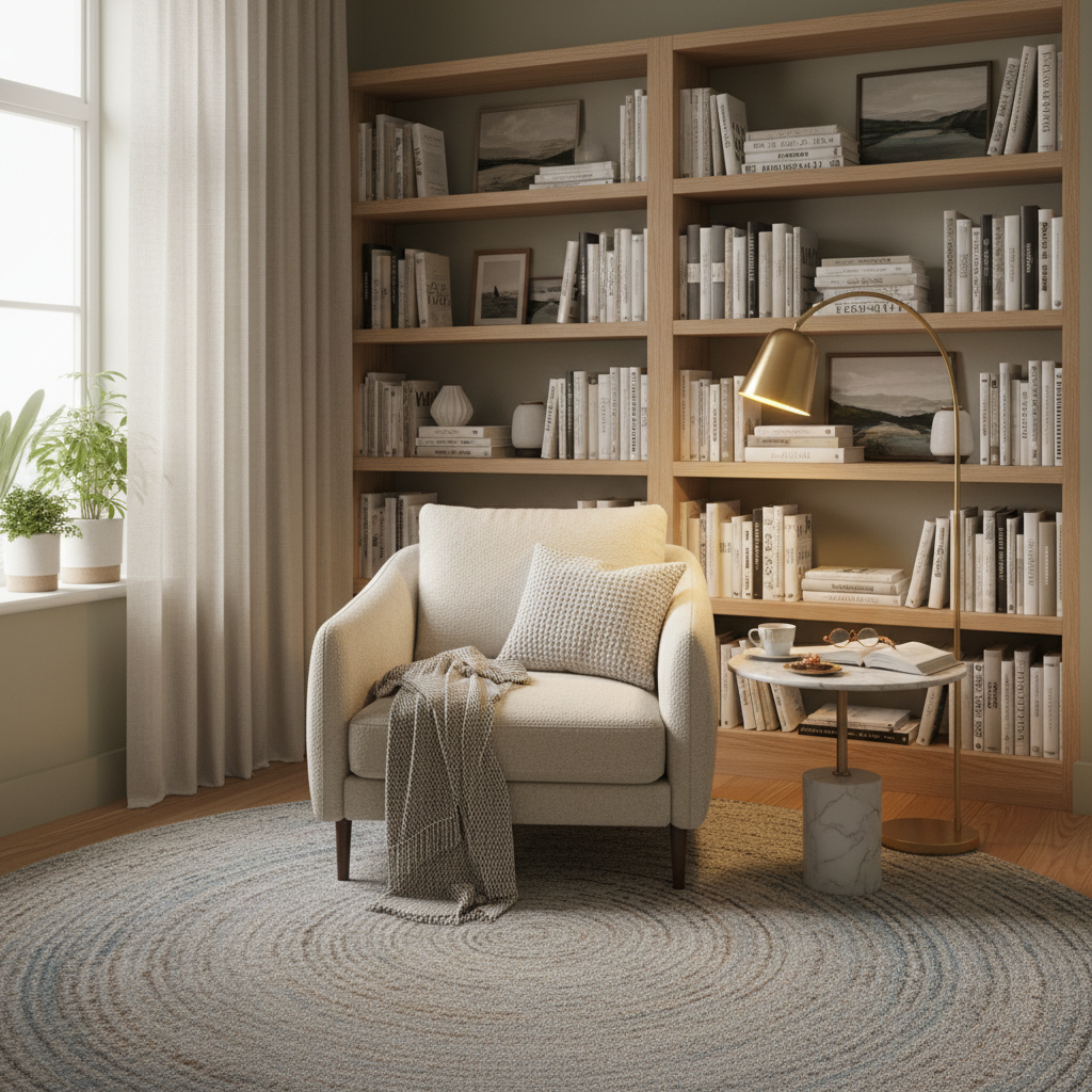 Cozy corner layout with armchair and books