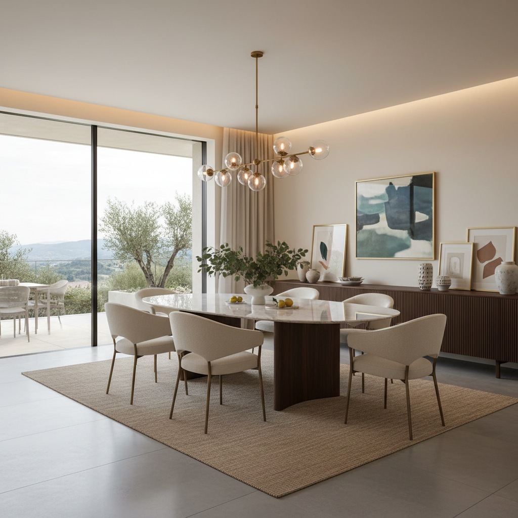 Image of a beautifully designed Italian modern dining room, showcasing furniture and decor.