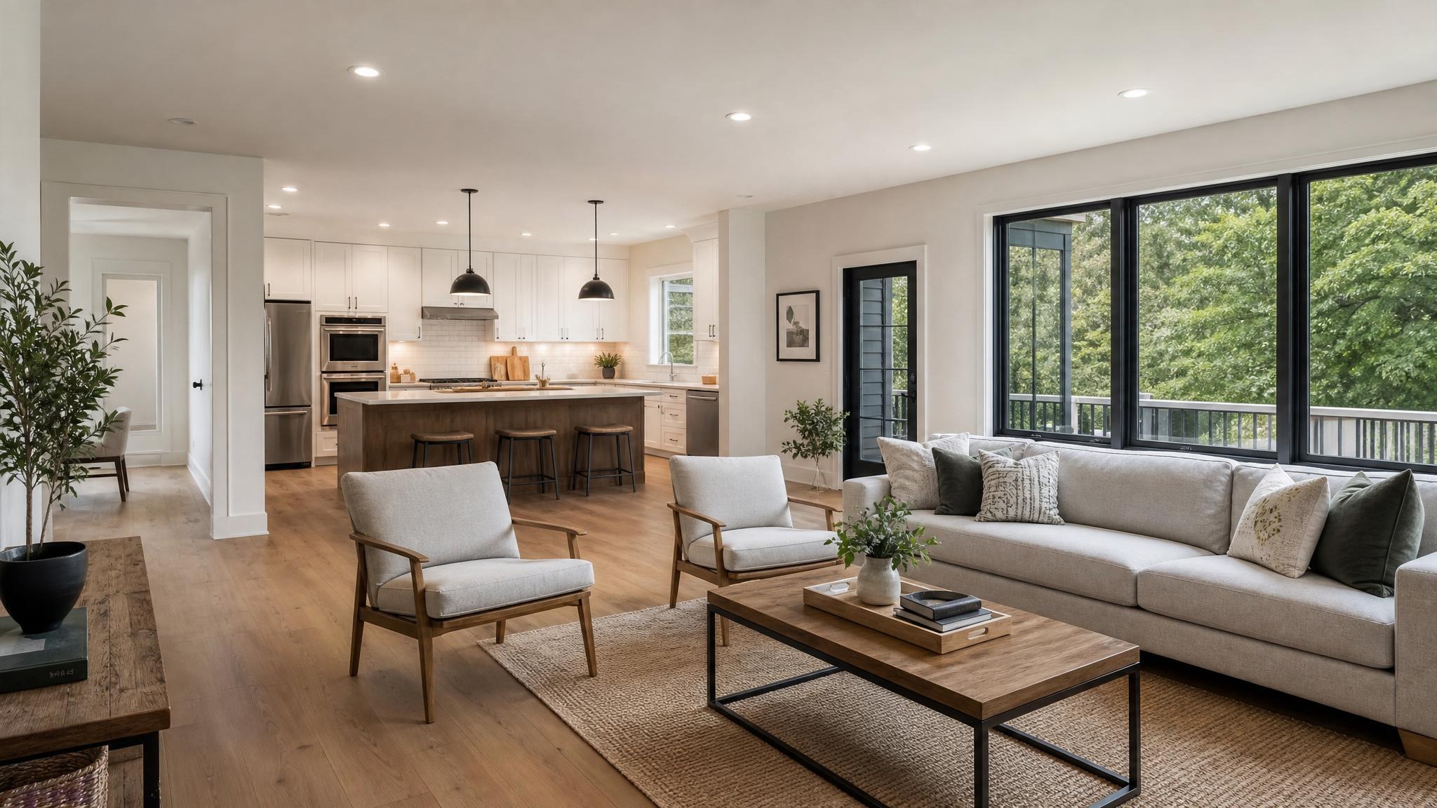 Open concept living room layout