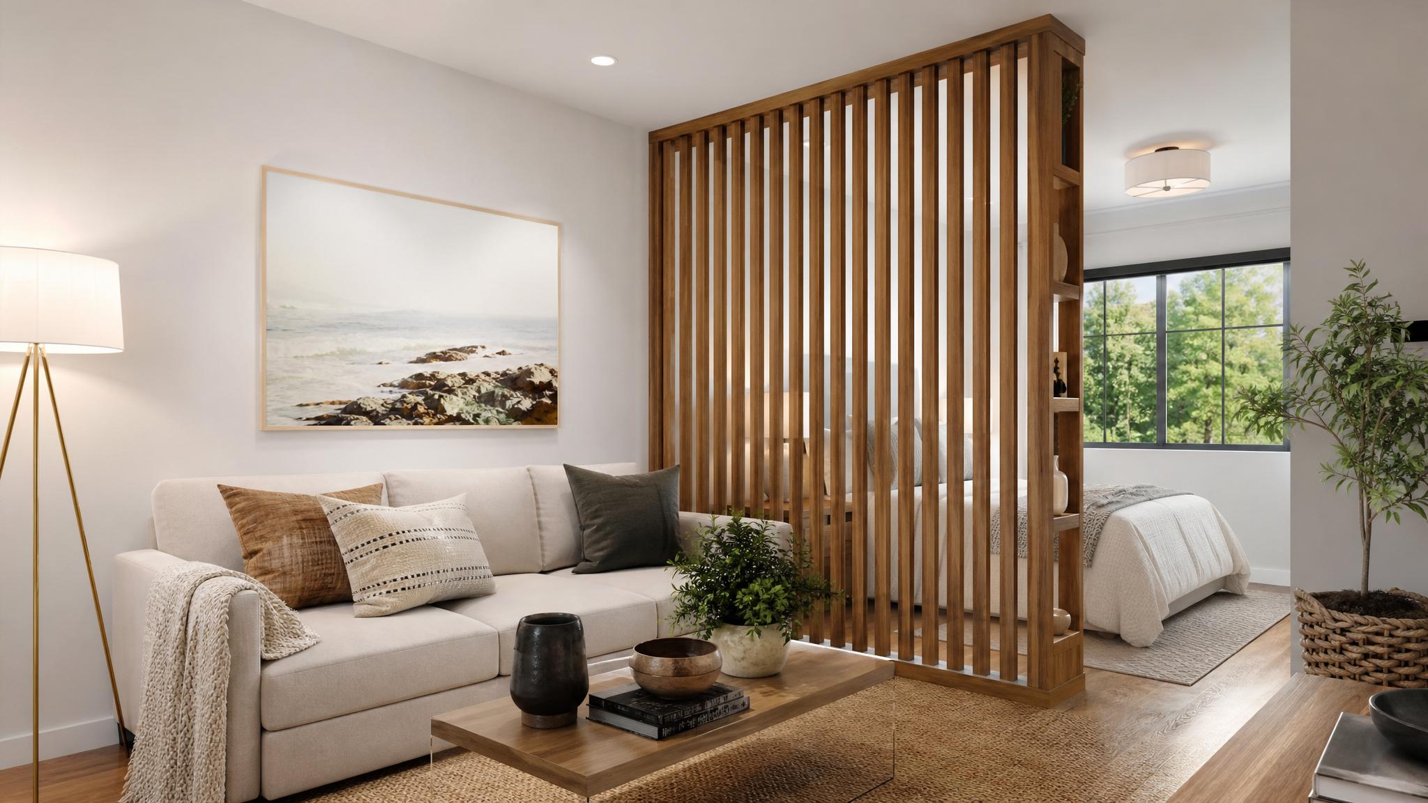 Room divider in a small living room