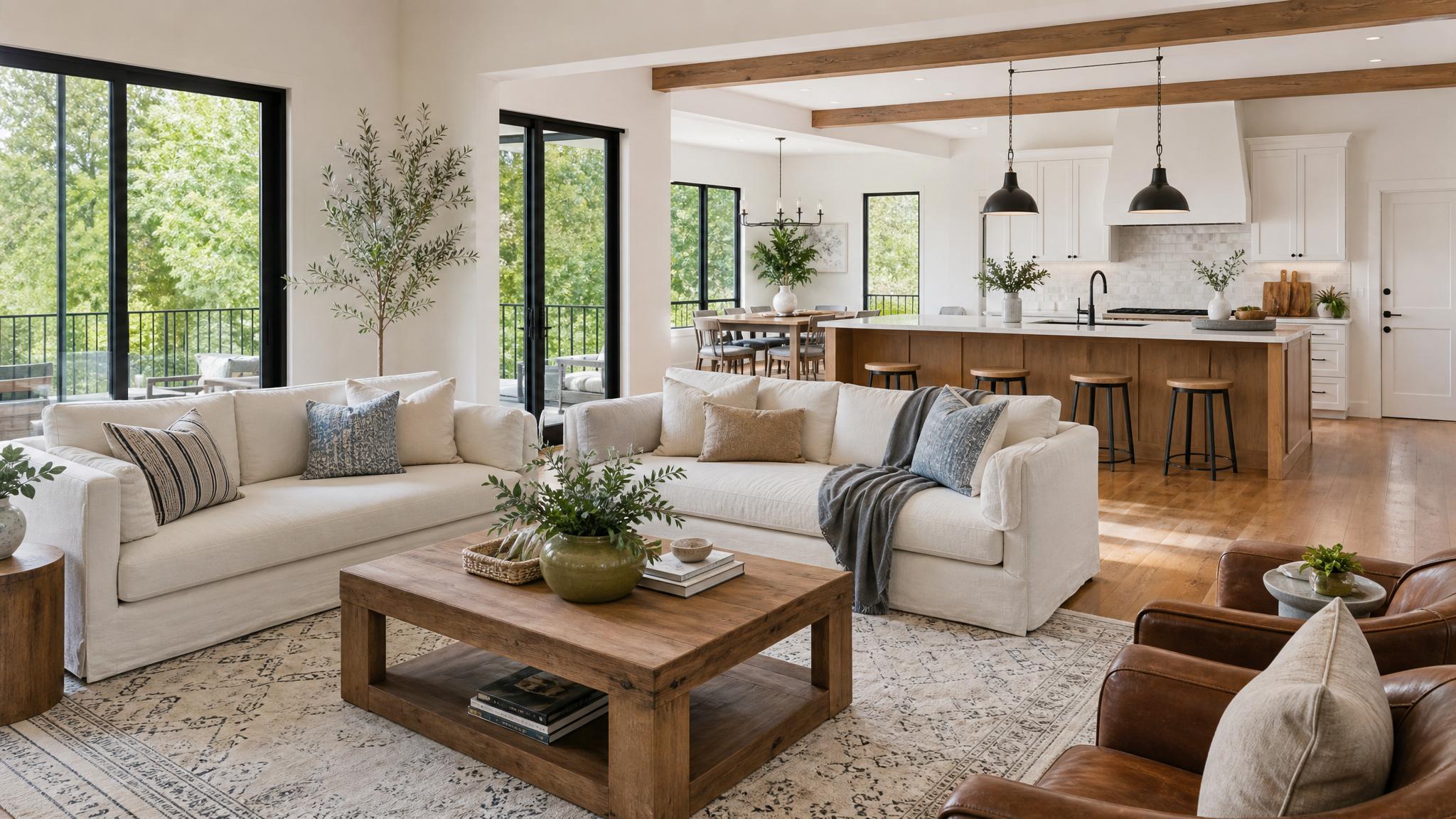Open-plan living room with natural light