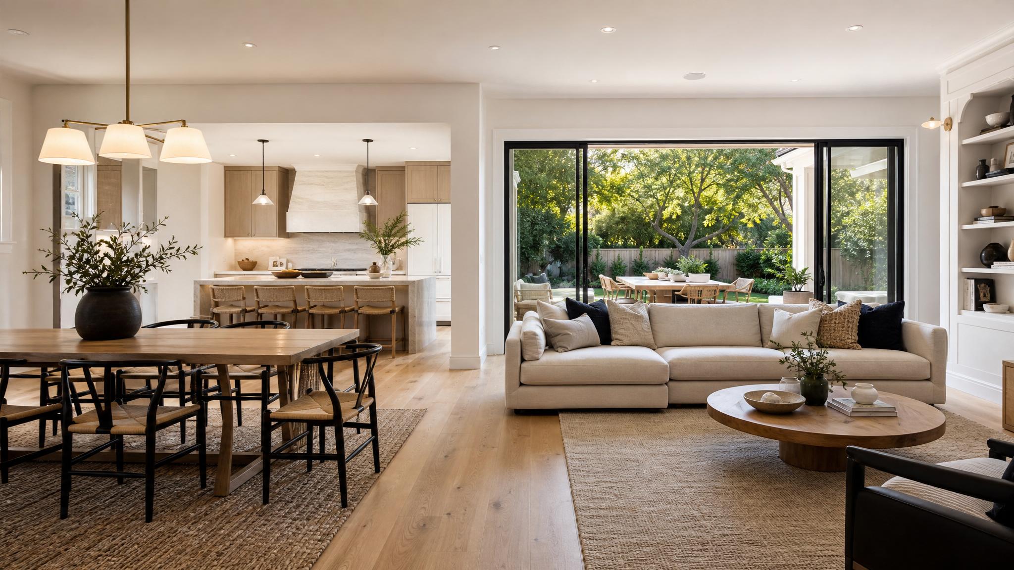 Defined zones in an open-plan living room