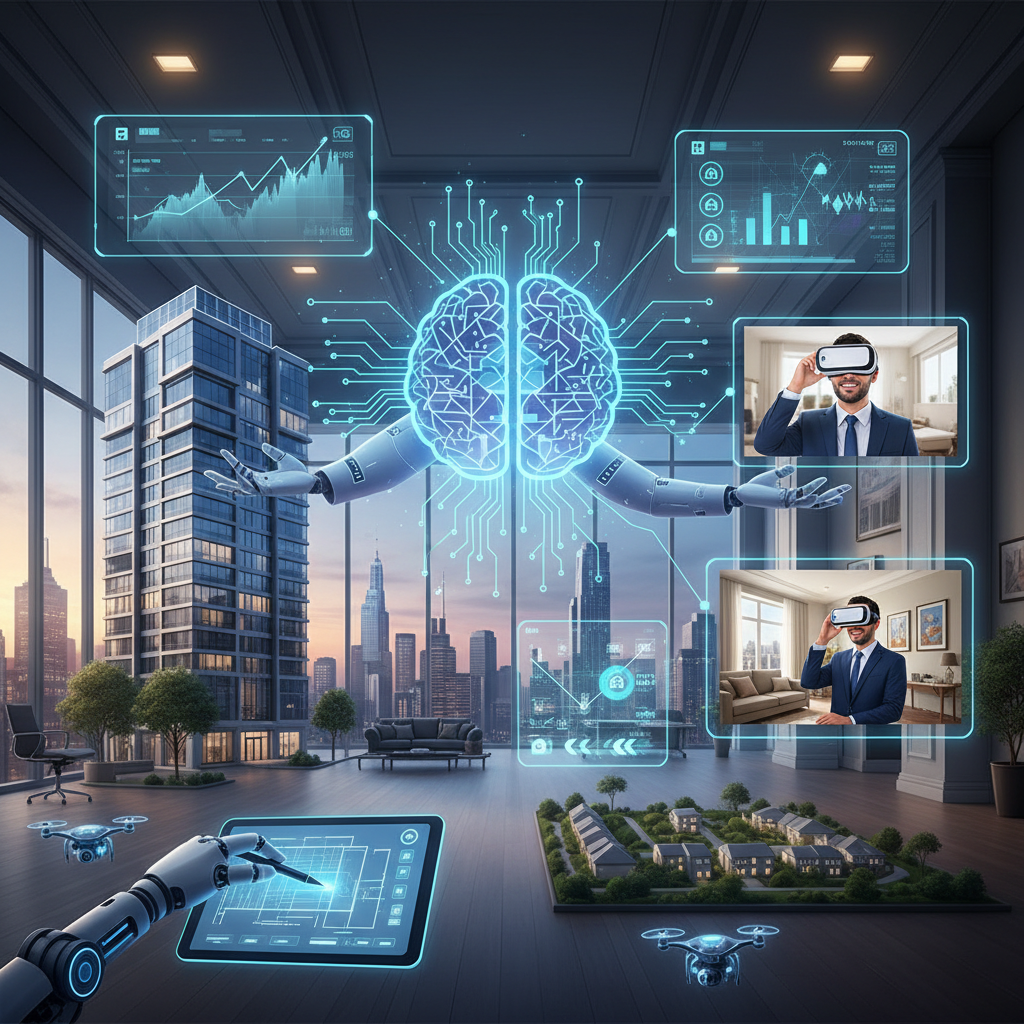 An illustration depicting AI in real estate