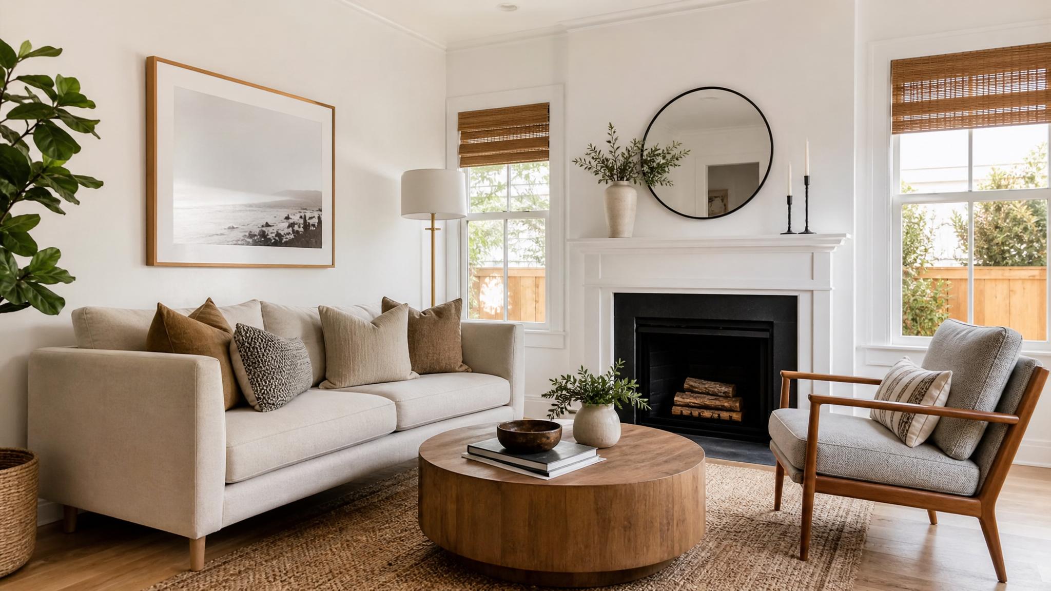 An aesthetically staged small living room.