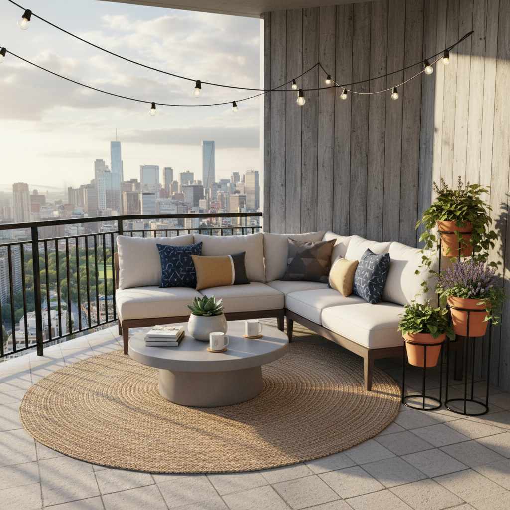 Virtual staging of a stylish balcony