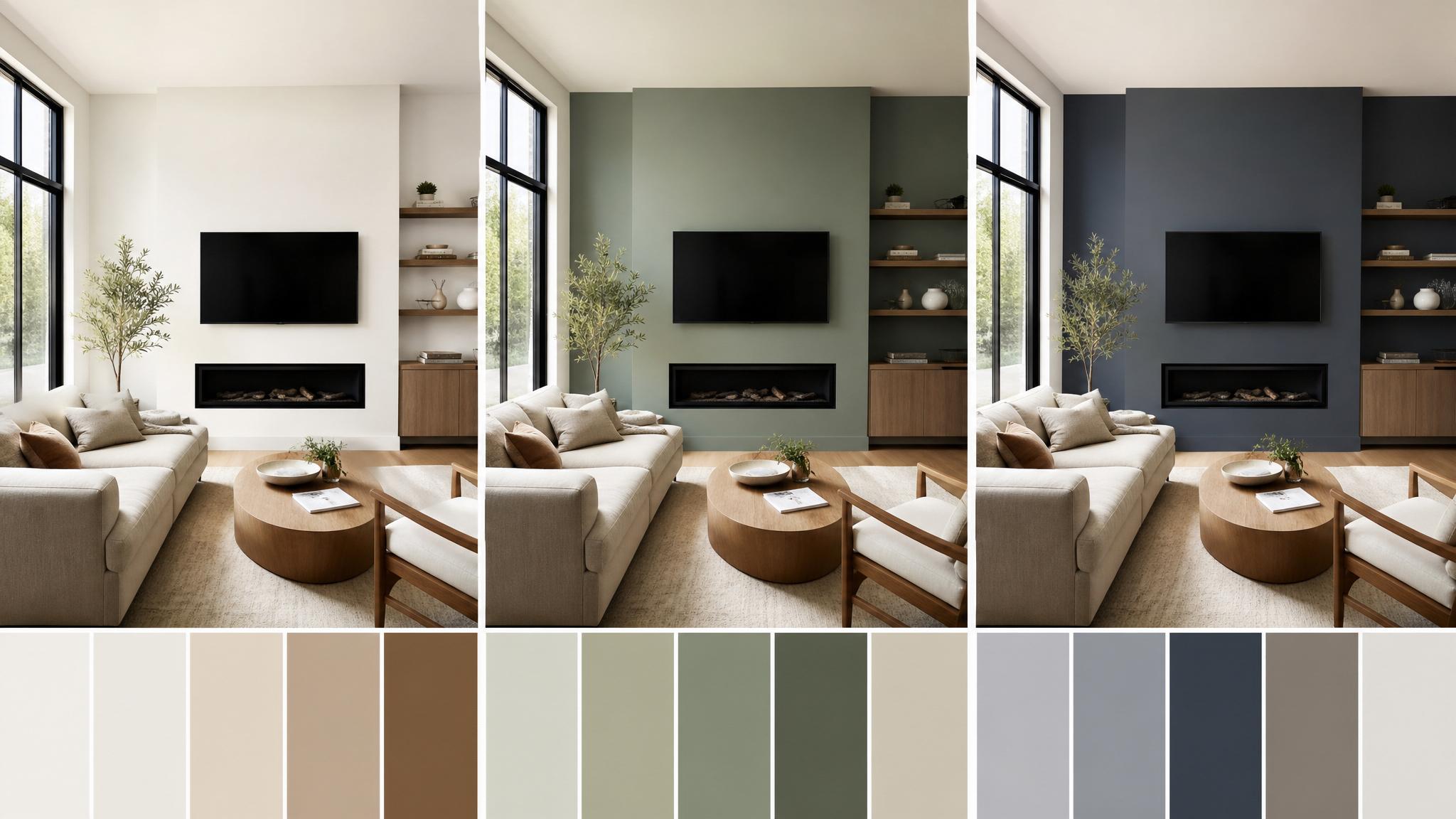 A visual representation of different paint palettes for a modern living room.