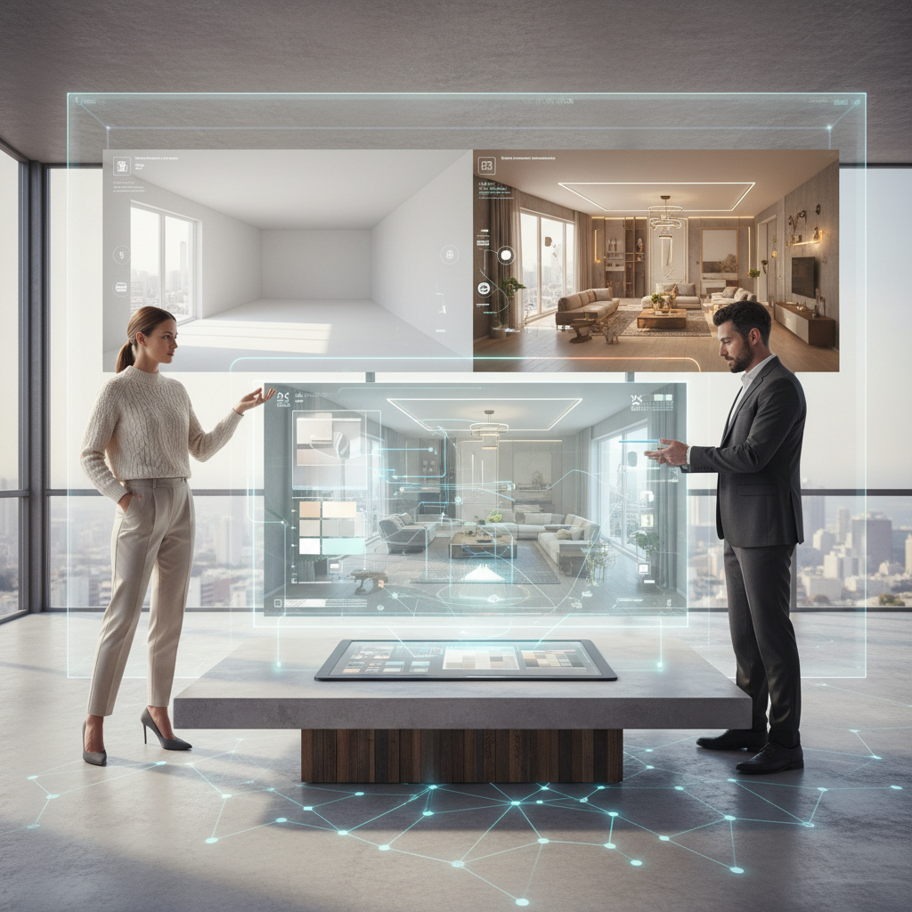 Concept illustration of AI technology helping in interior design.