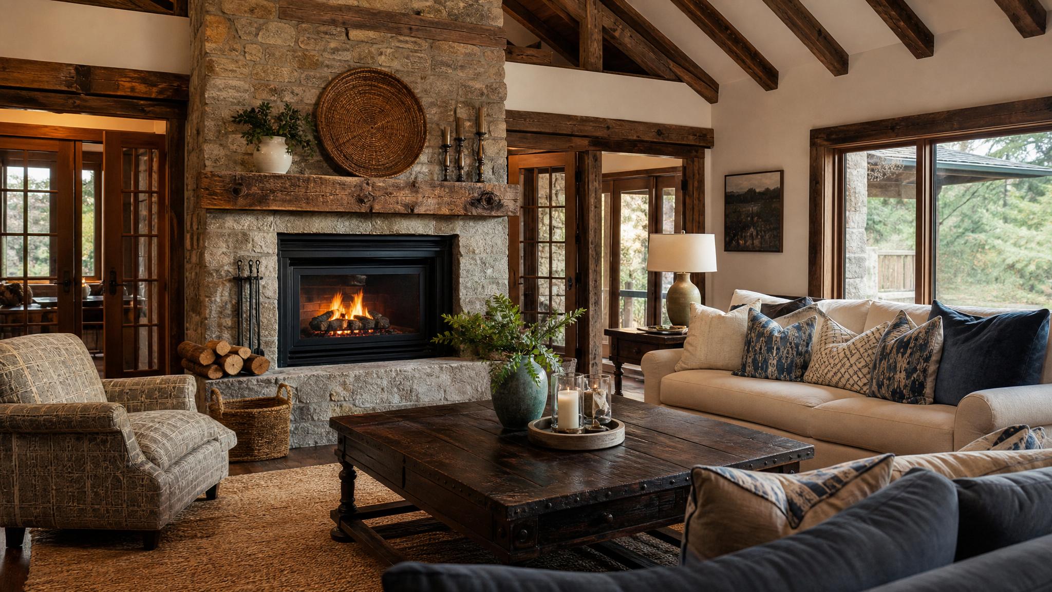 Image of a cozy, accessorized rustic living room
